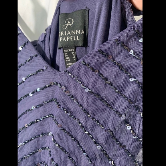 EUC! Adrianna Papell Art Deco Beaded Blouson Gown in Dark Heather [SZ: 2 ]‎ - Picture 5 of 14